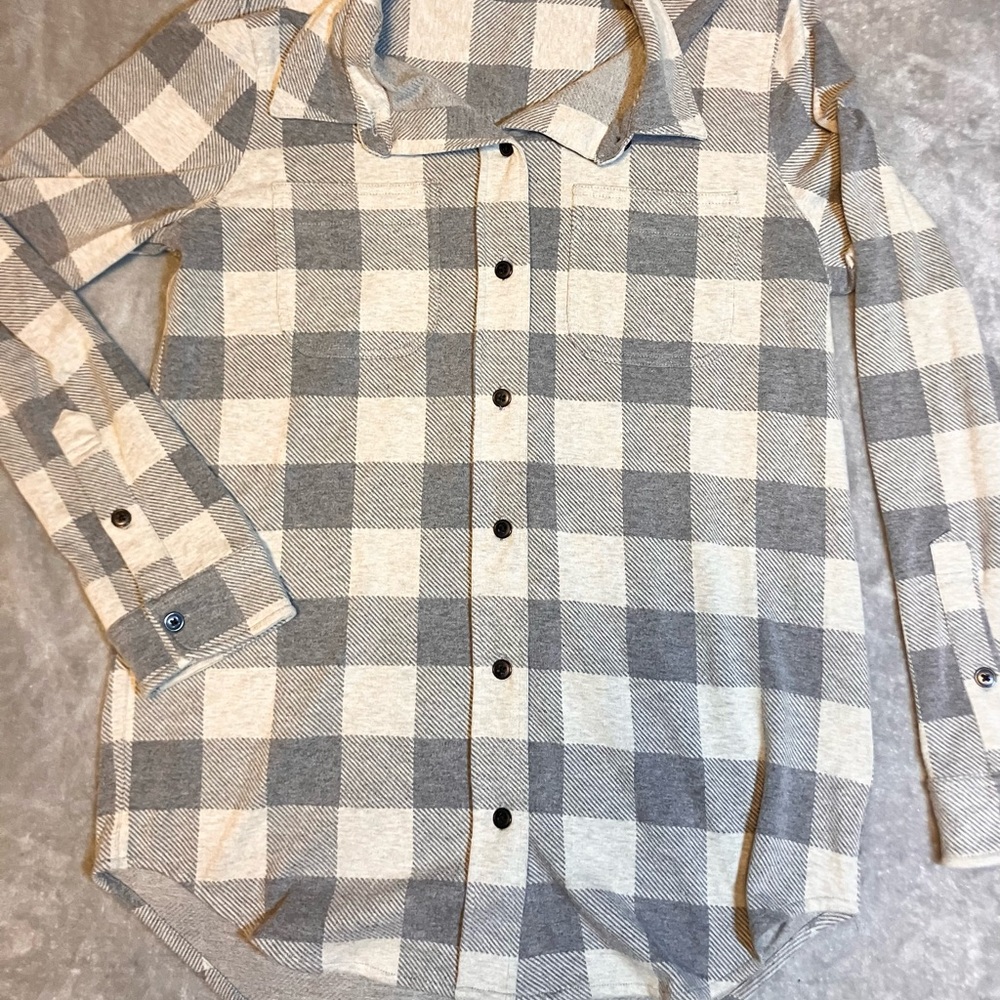 Quince Gray Flannel Plaid Button‎ Down Shirt Soft Medium